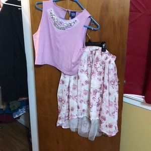 Two piece crop top and high waisted skirt